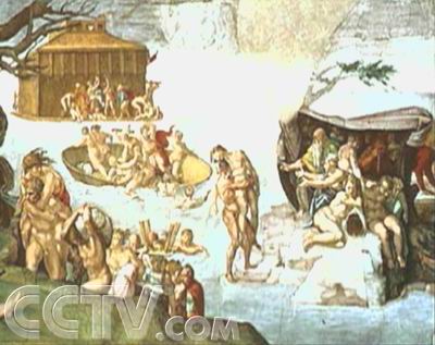 这是米开朗基罗为西斯廷教堂绘制的穹顶壁画《大洪水》